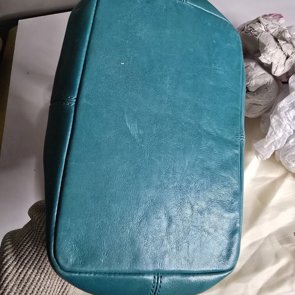Coach Bleecker Legacy Kisslock Elegant Teal Leather Bag with Gold Chain, Vintage - Picture 11 of 13